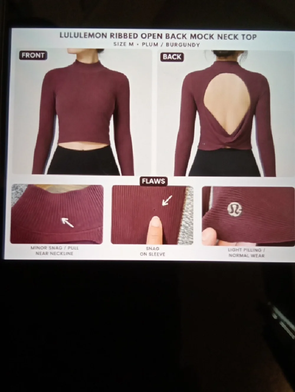 Lululemon Ribbed Knit Twist Back Mockneck Cropped Top Fitted Balletcore Womens M